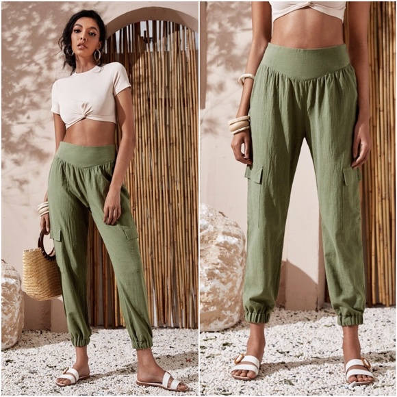 Olive high waist cargo lounge jogger pants - Picture 2 of 3